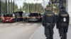 Cars wait to enter Finland from Russia at Finland's southernmost crossing point, Vaalimaa.