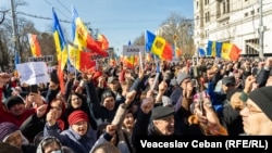 People take part in an anti-government protest organized by the Sor Party in Chisinau on March 12.