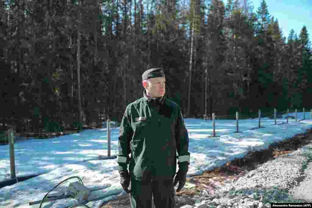 Finnish border guard Colonel Mika Rytkoenen near the Russian border on April 14. Finland&rsquo;s border guard describes the fence construction, projected to cost some $417 million, as &ldquo;necessary in situations where illegal entry is instrumentalized or extensive,&rdquo; adding that &ldquo;the barrier fence will also reduce Finland&#39;s dependence on the effectiveness of Russian border control.&rdquo; &nbsp;