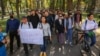 More than 100 demonstrators gathered in Bishkek on October 14 to protest in support of independent media.