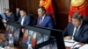 Kyrgyz President Sadyr Japarov (center) chairs a meeting of the Security Council in Bishkek on September 16.