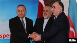 (Left to right): Turkish Foreign Minister Mevlut Cavusoglu, Iranian Foreign Minister Mohammad Javad Zarif and Azerbaijani Foreign Minister Elmar Mammadyarov (file photo)