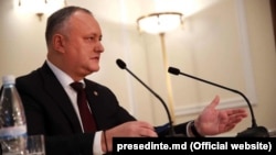 Moldovan President Igor Dodon holds a year-end press conference in Chisinau last month.