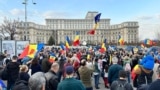 Romania, Bucharest, March 11, 2025. People gather in front of the Constitutional Court as it decides on Calin Georgescu's candidacy