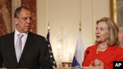 Russian Foreign Minister Sergey Lavrov and U.S. Secretary of State Hillary Rodham Clinton at the State Department in Washington in July.