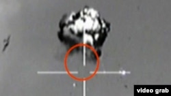 Israel released images appearing to show an explosion after it scrambled fighter jets on October 6 to intercept a drone that crossed deep into Israeli airspace from the Mediterranean Sea.