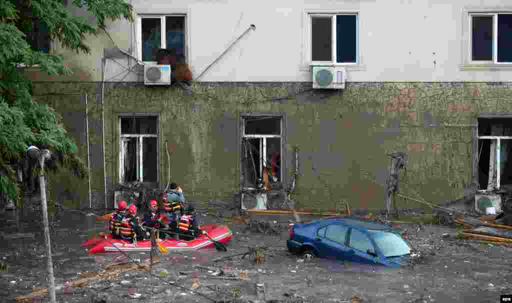 Rescuers try to figure out what to do with a runaway bear that found itself perched precariously on the ledge of a flooded building on a Tbilisi street. Police have shot dead several animals over safety concerns, with six wolves killed at a children's hospital, according to broadcaster Rustavi 2.