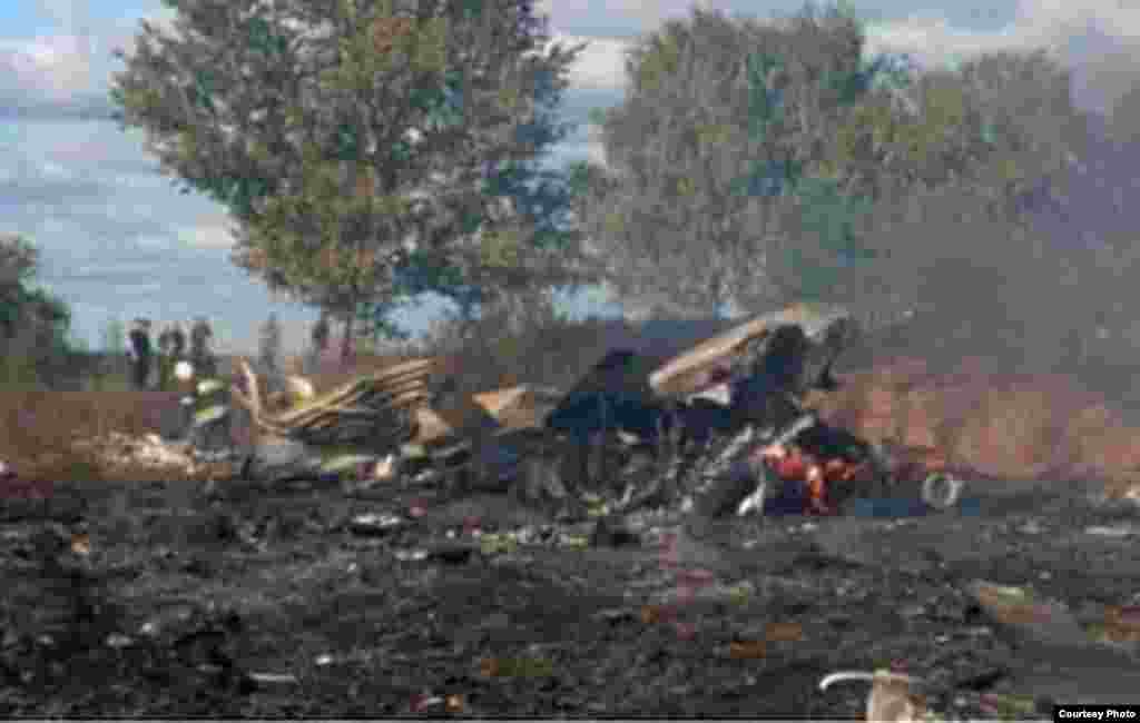 A video still of burning wreckage shortly after the plane crashed.