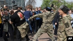 Clashes at a demonstration against President Vladimir Putin in Pushkin Square in Moscow on May 5, 2018.