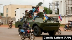 A Russian armored personnel carrier drives on the street in the Central African Republic's capital, Bangui. (file photo)