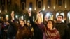 Demonstrators gather at the Georgian parliament building in Tbilisi on the evening of November 14. 