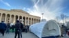 Protesters have been putting up tents in downtown Tbilisi.