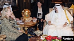 Saudi King Abdullah meets with U.S. Secretary of State Hillary Clinton in Riyadh on March 30.