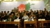 Ahmad Zia Masud (from left), Abdul Rashid Dostum, Salahuddin Rabbani, Atta Mohammad Noor, Mohammad Mohaqiq, Abdullah Abdullah, and Mohammad Yunus Qanuni pray at a meeting in Kabul on August 29.