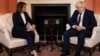 British Prime Minister Boris Johnson meets with Belarusian opposition leader Svyatlana Tsikhanouskaya at 10 Downing Street in London on August 3. She said Johnson is "a person who really shares common values with Belarusians."