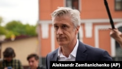 U.S. businessman Michael Calvey arrives to attend his court hearing in Moscow on August 5. 