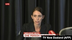 New Zealand's Prime Minister Jacinda Ardern addresses the country on television following the mosque shooting in Christchurch on March 15.