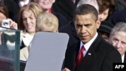 U.S. President Barack Obama delivers his inaugural address.