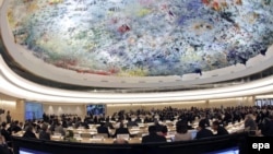 The U.N. Human Rights Council examines the situation in Iran on February 15 at its European headquarters in Geneva