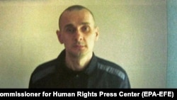 Jailed Ukrainian film director Oleh Sentsov poses for a picture in the penal colony in Labytnangi on August 9.