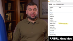 Metadata from a video of separatist leader Denis Pushilin published on February 18 shows that the footage was actually recorded two days earlier. 