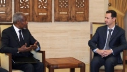 UN-Arab League envoy Kofi Annan (left) with Syrian President Bashar al-Assad in Damascus on March 10