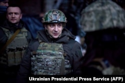 Ukrainian President Volodymyr Zelenskiy visited the front line in the eastern Donetsk region on February 11.